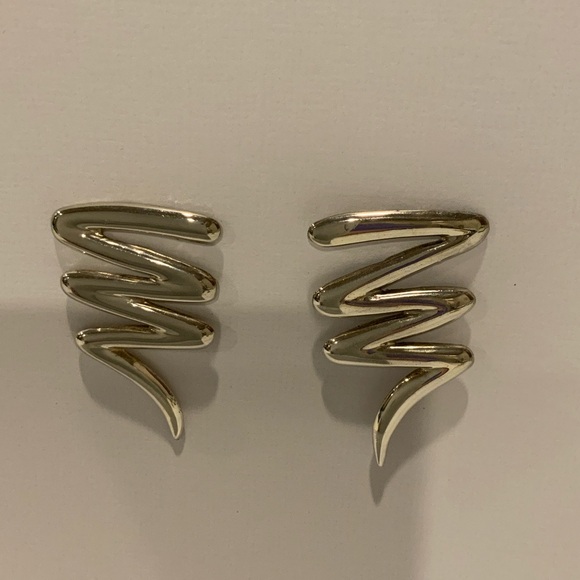 Bold Silver Wave ZigZag Earrings 80’s Pop Art - Picture 6 of 8